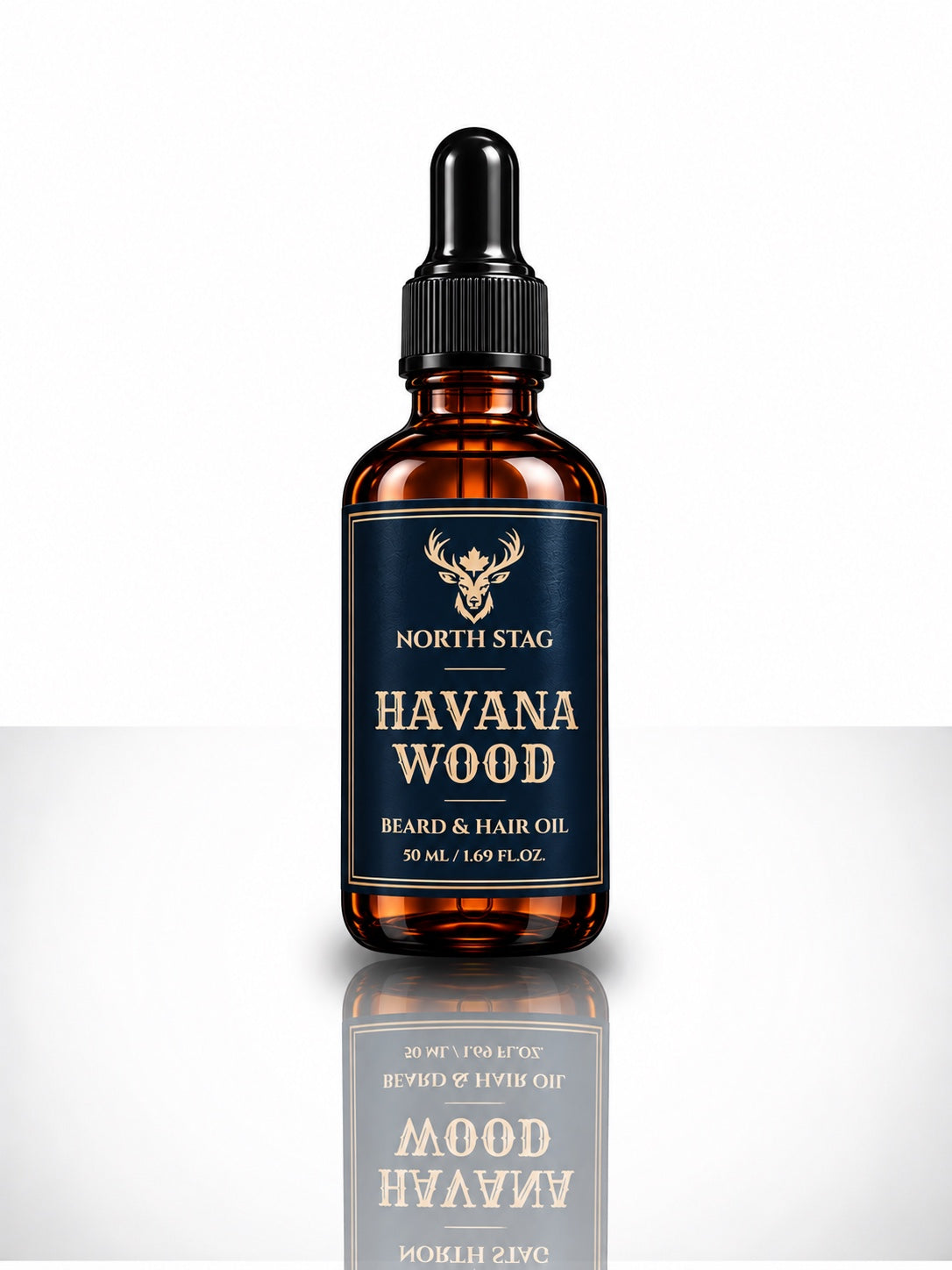 North Stag Havana Wood Beard & Hair Oil, 50 mL amber dropper bottle
