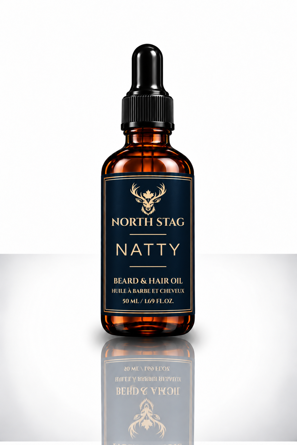 North Stag Natty Beard & Hair Oil 50 mL amber glass dropper bottle