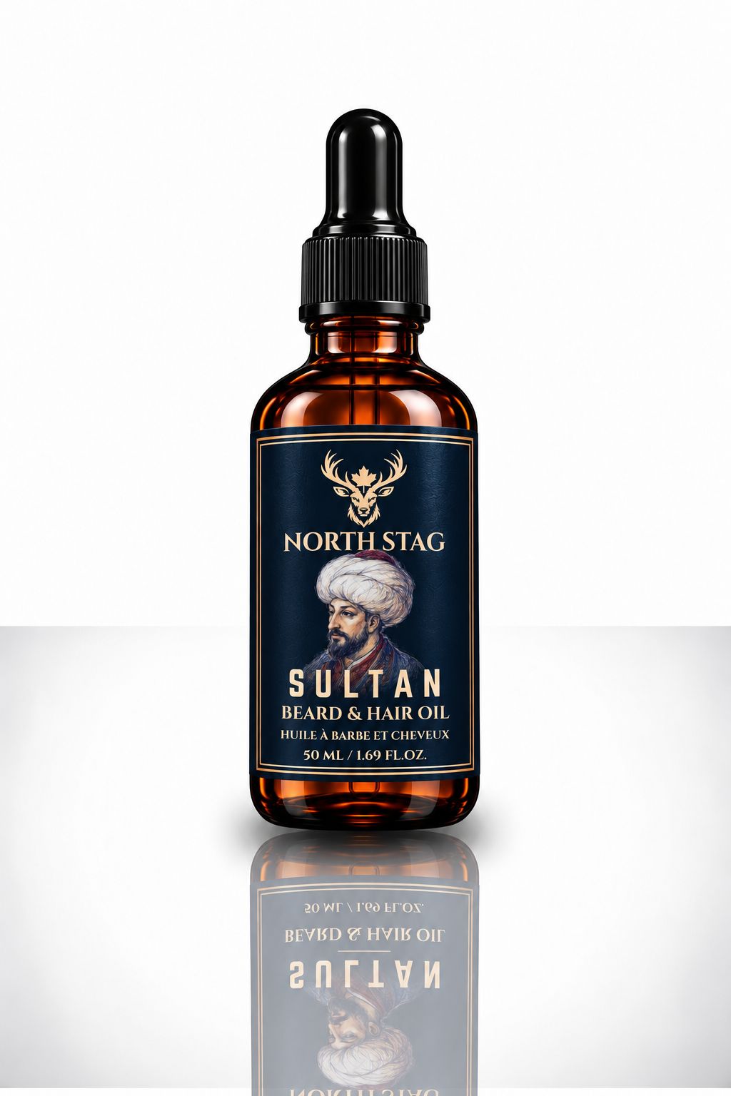 North Stag Sultan Beard & Hair Oil 50 mL amber glass dropper bottle