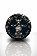 North Stag Sultan Beard & Hair Pomade, 2 oz / 56 g black tin with navy and gold Sultan label